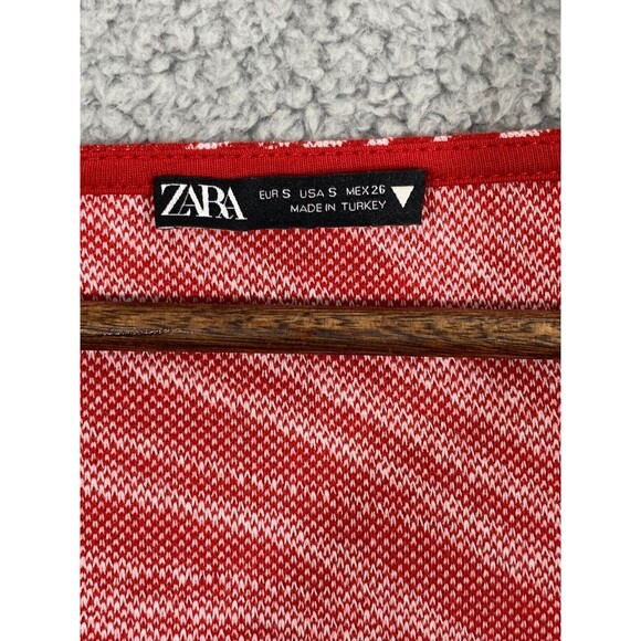 Zara Red Dress Small Jacquard Knit Sweetheart Neck Marble Swirl Conforming - Picture 3 of 14